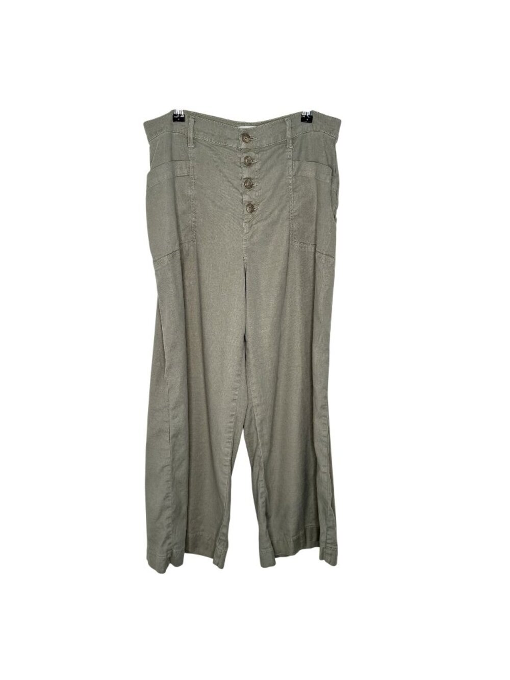 Evereve Olive Linen Blend Wide-Leg Crop Pants, 31